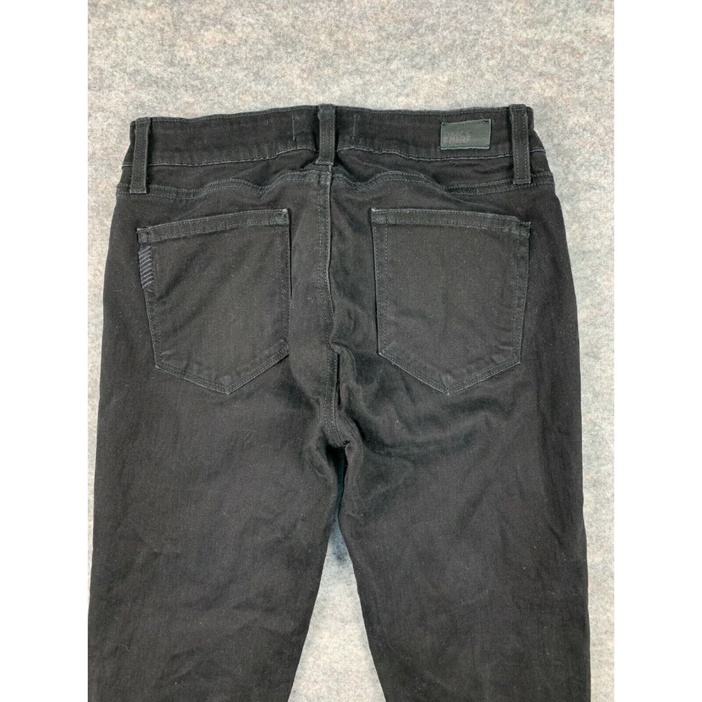 Womens 28 Paige Black Skinny Jeans Pants with Blue Piping Zip Button Pockets - Picture 4 of 12